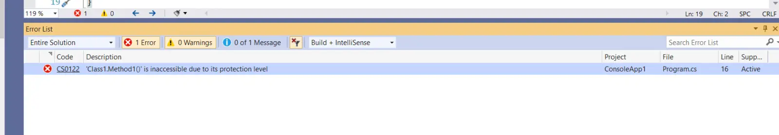 C# Error CS0122 – 'member' is inaccessible due to its protection level