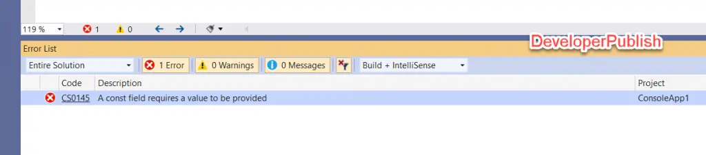 C# Error CS0145 – A const field requires a value to be provided