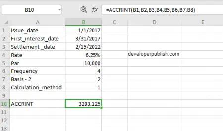 How to use ACCRINT Function in Excel? - DeveloperPublish