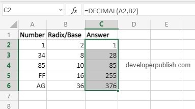 DECIMAL Function in Excel