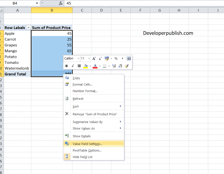 Formatting Values for Pivot Tables in Excel Developer Publish