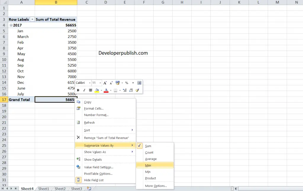 Summarize by Min and Max in Excel Pivot Table