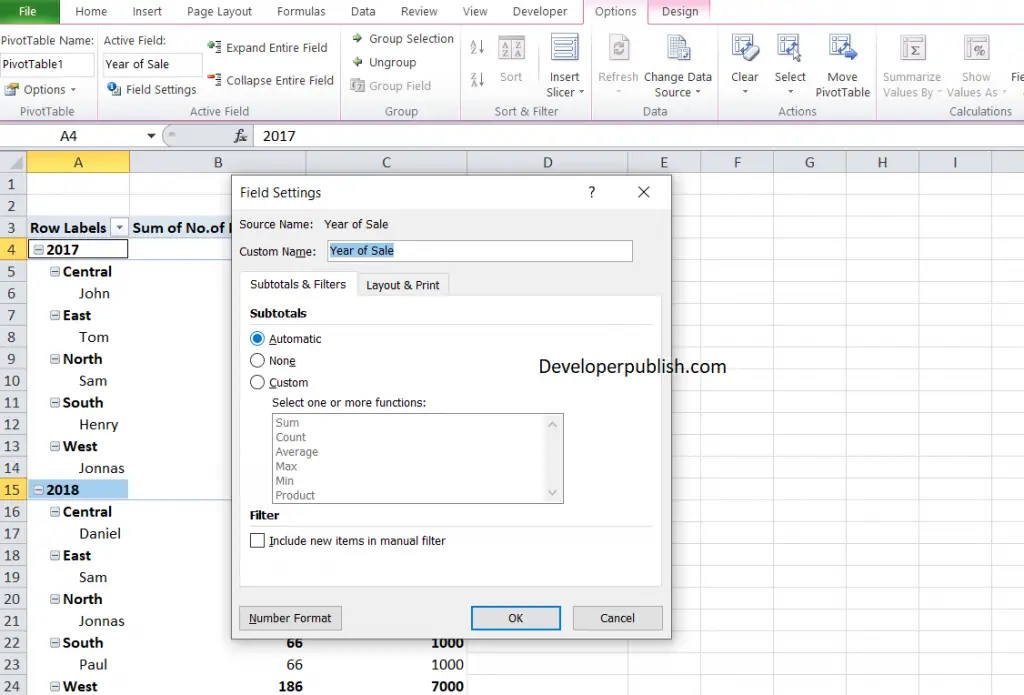 Subtotals and Grand totals in Excel Pivot tables