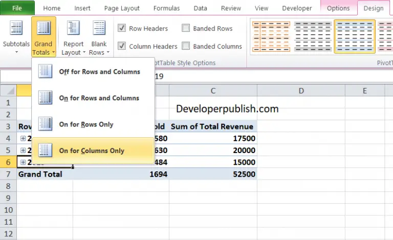 Subtotals and Grand totals in Excel Pivot tables - Developer Publish