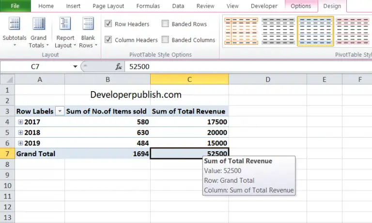 excel pivot table add subtotal to grandtotal