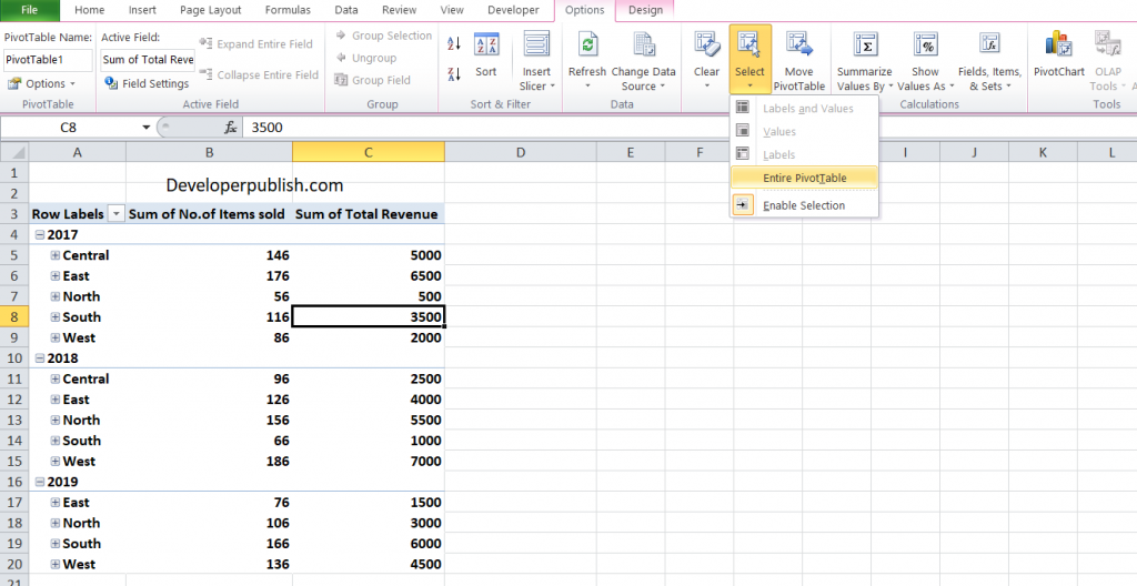 Selecting, Moving, & Clearing Pivot Table Data in Excel