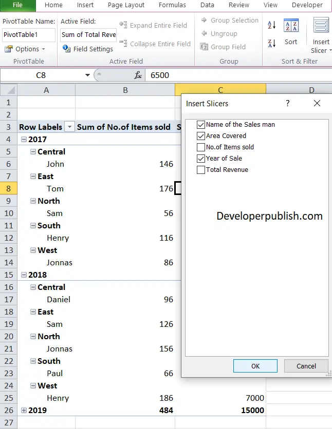 slicer in excel pivot table