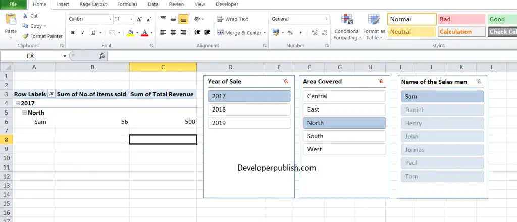 Slicers in Excel Pivot Table