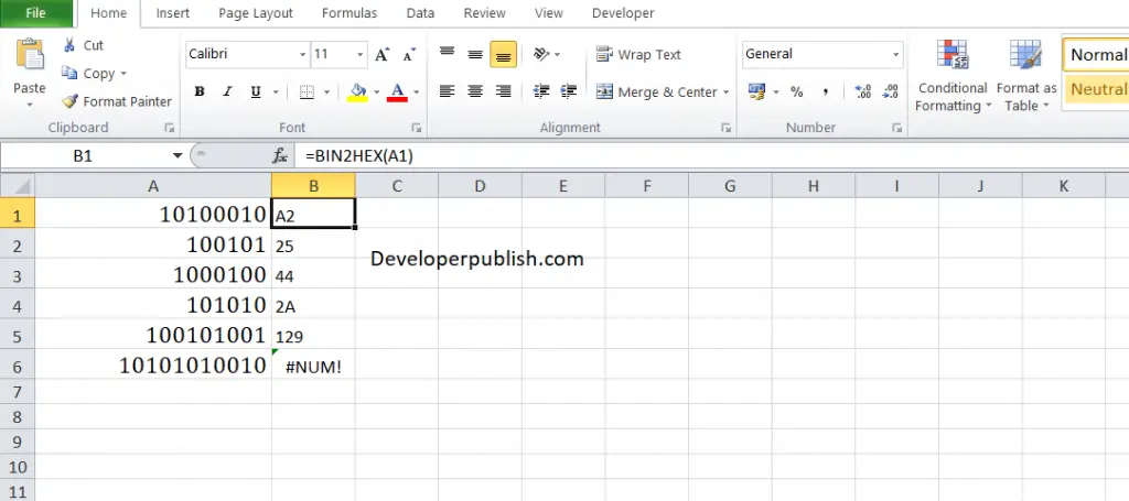 How to use BIN2HEX in Excel Worksheet?