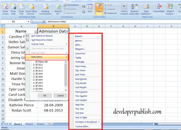 How to use Date Filters in Excel? - Developer Publish