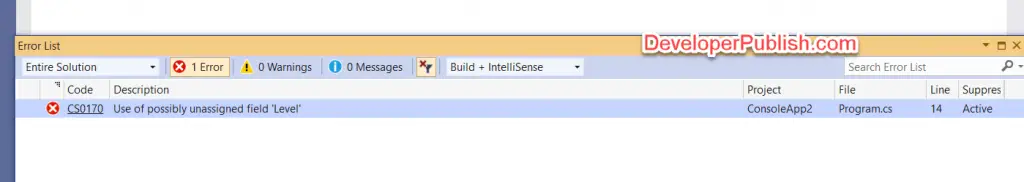 C# Error CS0170 – Use of possibly unassigned field 'field'