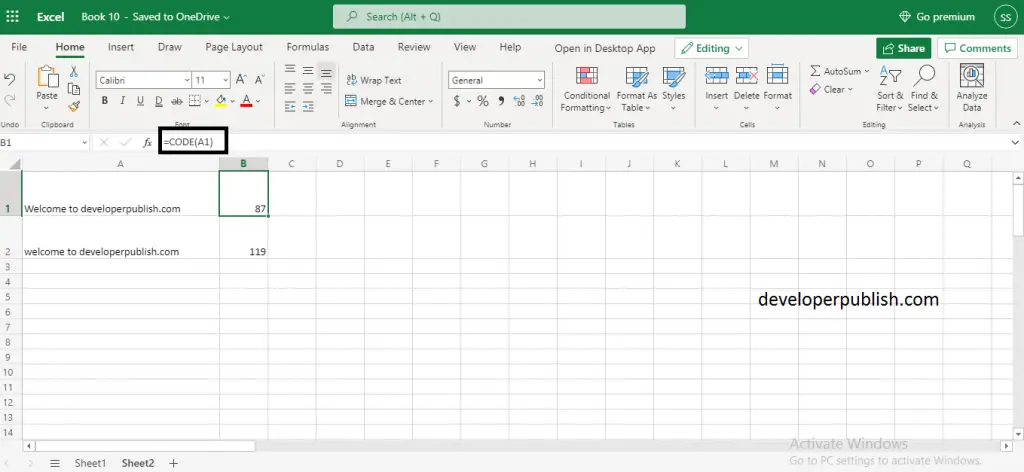 How to use CODE function in Excel?  