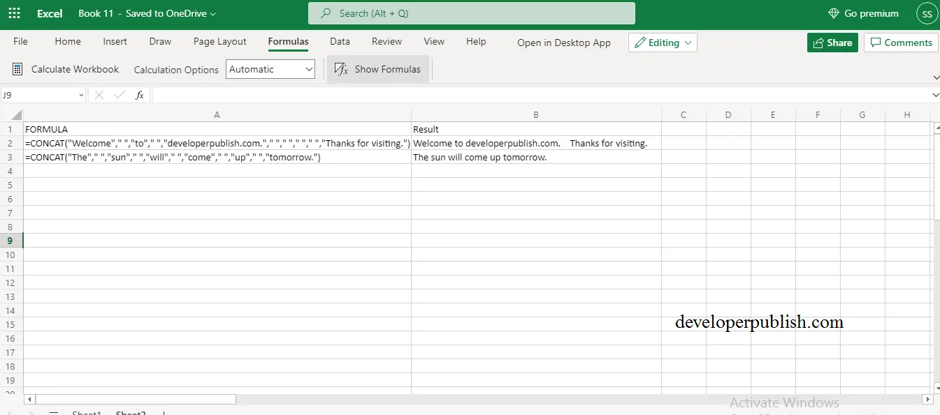 How To Use The Concat Function In Excel Developer Publish 0409