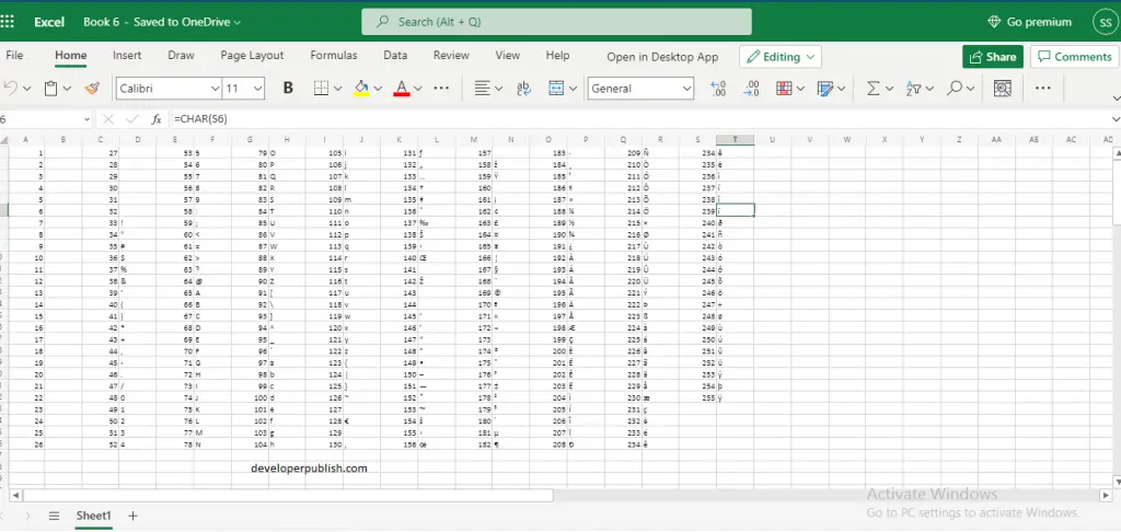 show special characters in excel