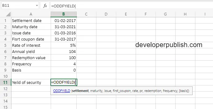 How to use ODDFYIELD function in Excel?