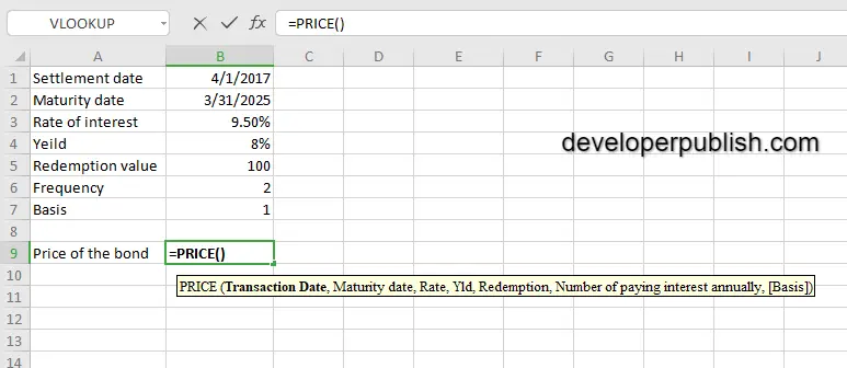 How to use the PRICE function in Excel?