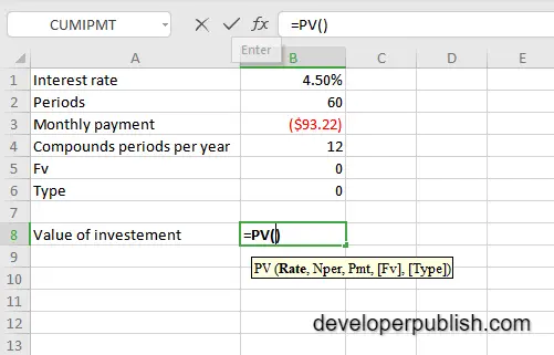 How to use the PV function in Excel?