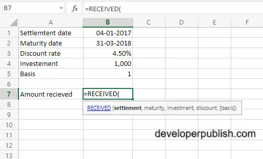 RECIEVED Function in Excel