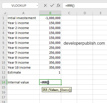IRR Function in Excel