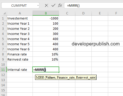 MIRR Function in Excel