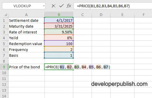 How to use the PRICE function in Excel?