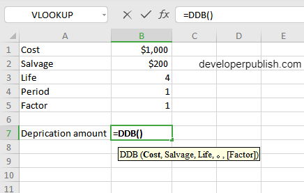 How to use the DDB function in Excel?