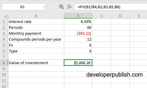 How to use the PV function in Excel?