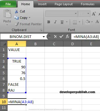 How to use MINA Function in Excel ?