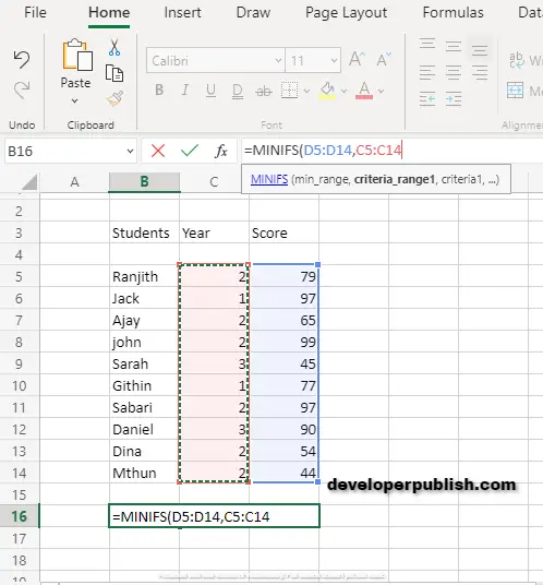 How to use MINIFS Function in Excel ?