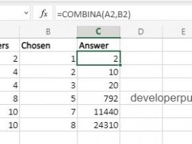 Combina function in Excel