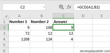 GCD Function in Excel