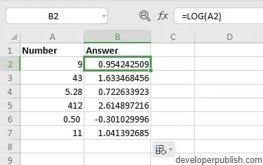 LOG Function in Excel