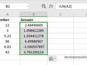 LN Function in Excel
