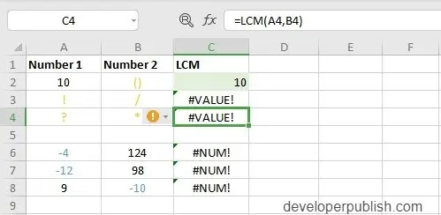 LCM Function in Excel