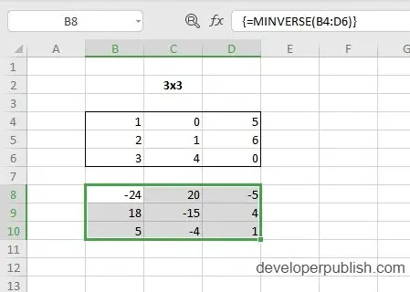 MINVERSE Function in Excel