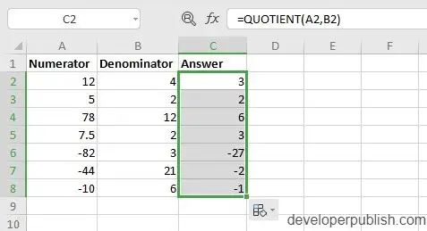 QUOTIENT Function in Excel