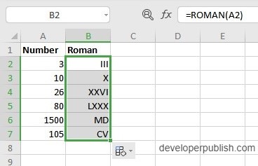 ROMAN Function in Excel In this post you will learn about a simple Excel function - ROMAN Function, how to use it in - with the excel spreadsheets. What are the Arabic Numbers and the Roman Numbers? The Arabic numbers are the ten digits 0,1,2,3,4,5,6,7,8 and 9 Together they form the present Decimal system Roman numbers are certain symbols used in the system of numerical notation. They are based on the ancient Roman system Syntax =ROMAN(number, form) The syntax has two arguments number - This holds the number to be converted form - This hold what type of Roman number you want (optional) Working of the ROMAN Function in Excel The function returns the respective Roman numerals from the given numbers. This ROMAN Function is the opposite to the ARABIC Function. The form argument specifies what type of Roman number that you want, that is classic, simplified, etc. To start, enter the numbers in the excel sheet and in a new cell enter the syntax and highlight the cell to include it in the syntax. ROMAN Function in Excel Press enter to display the answer and use the fill handle to apply the function on the rest of the data. ROMAN Function in Excel