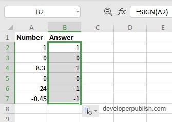 SIGN Function in Excel