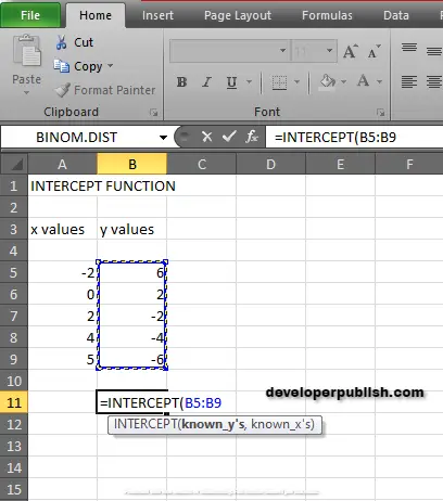 How to use INTERCEPT Function in Excel?