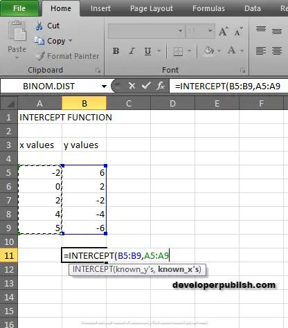 How to use INTERCEPT Function in Excel?