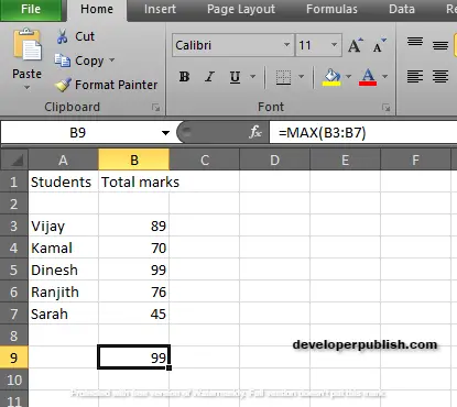 How to use MAX Function in Excel ?