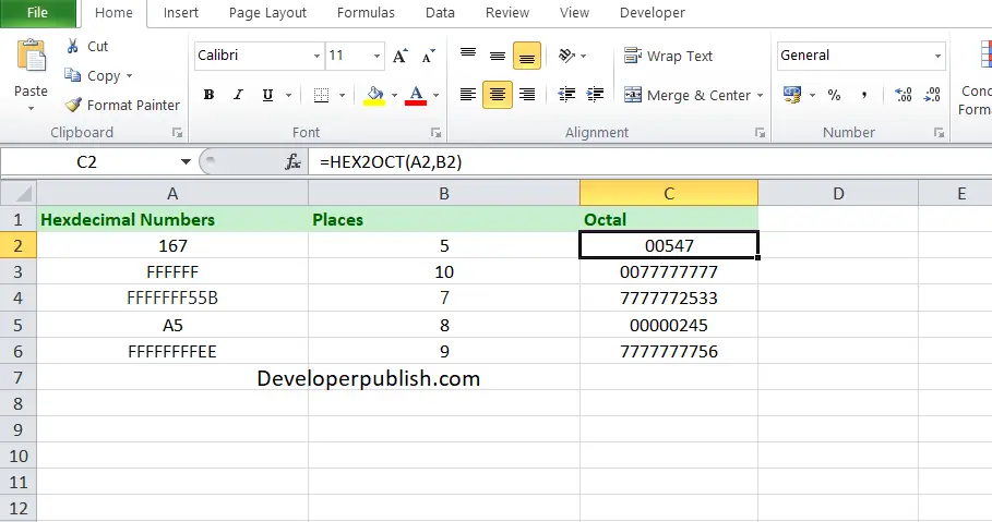 How to use the HEX2OCT function in Excel?