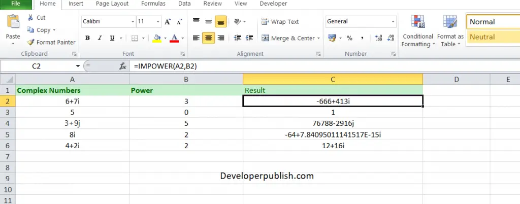 How to use the IMPOWER function in Excel?