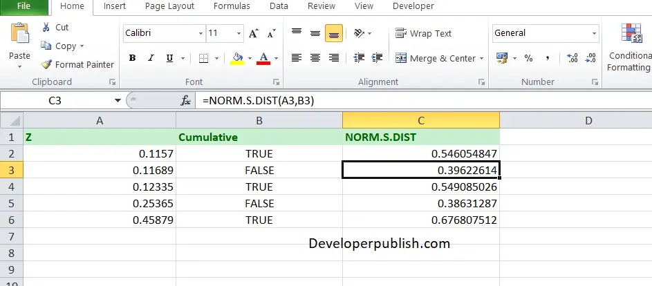 How To Use The Normsdist Function In Excel Developer Publish 0168