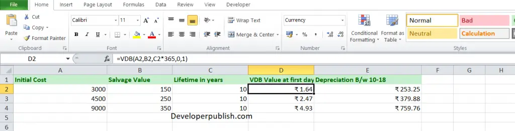 How to use the VDB function in Excel?