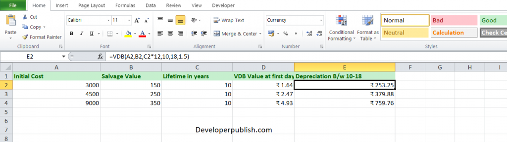 How to use the VDB function in Excel?