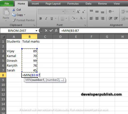 How to use MIN Function in Excel Spreadsheet?