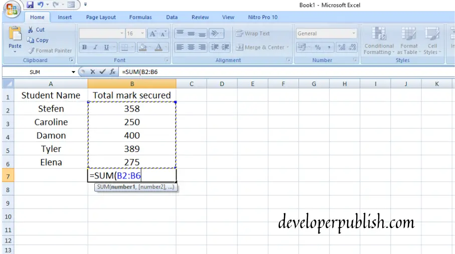 SUM Function In Excel Developer Publish