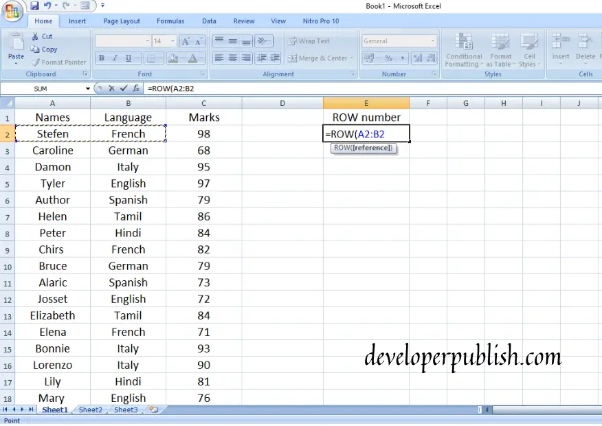 How to use Row function in Excel?