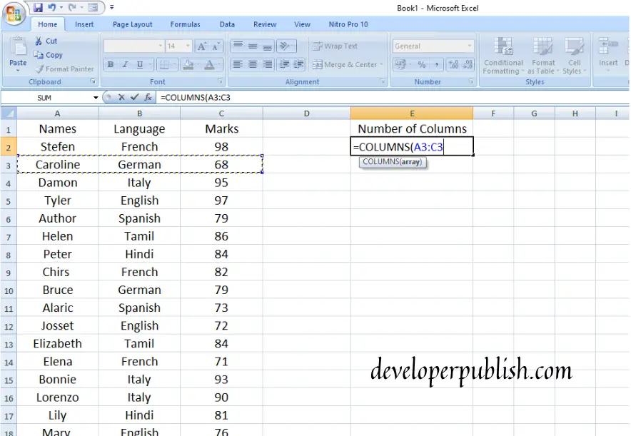 How to use COLUMNS function in Excel?